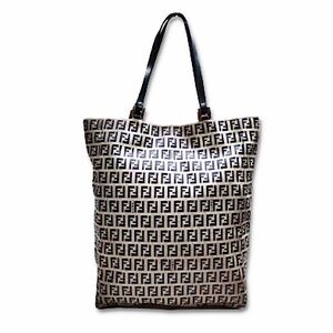 FENDI Zucca Navy Blue Leather and Grey Monogram Canvas Shoulder Bag COA
